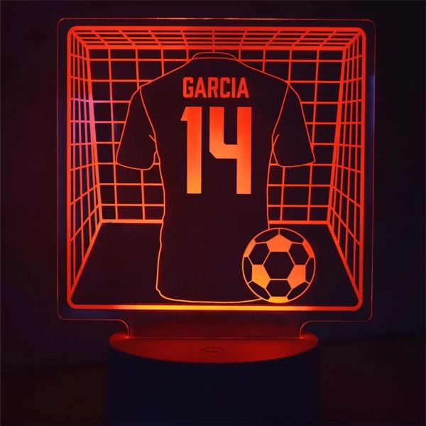 Jersey deportivo personalizado LED Night Light Basketball/Soccer/Baseball/Hockey/Rugby/Número de jugador de tenis Nombre RGB 3D Lámpara