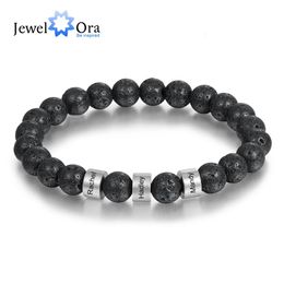 Bracelets personnalisés en acier inoxydable avec nom gravé pour hommes, bracelets en pierre d'oeil de tigre de lave personnalisés, cadeaux pour lui 240119