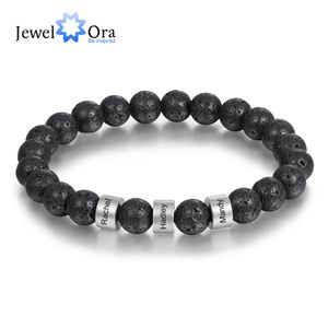 Personnalisé en acier inoxydable perlé chaîne nom gravé bracelets pour hommes personnalisé lave tigre oeil pierre bracelets cadeaux pour lui