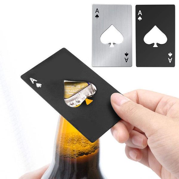 Ouvreur de carte de poker en acier inoxydable personnalisé Smooth Black Silver Playing Ace Heart en forme de bière de soda Cassin de vin rouge peut boire des ouvertures de bouteille de bouteille en verre