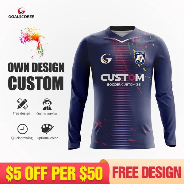 Sublimación personalizada personalizada más talla grande uniforme de fútbol camisa de manga larga camisetas de fútbol con bordado M906 240321