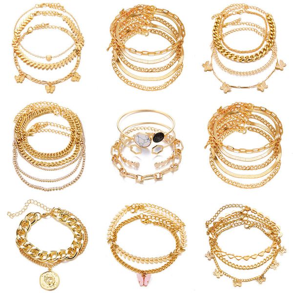 Chaîne épaisse personnalisée Ins Cool Style Bracelet Set Femme