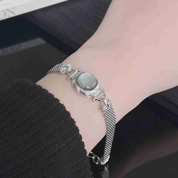 Style transcendant personnalisé S925 Silver Opal Round Bracelet, luxe léger, Sense haut de gamme polyvalente, Bracelet de fille simple