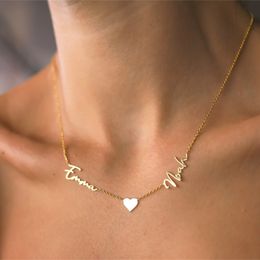 Collier personnalisé à deux noms pour femmes fille avec coeur en acier inoxydable personnalisé fait à la main fille noms collier cadeau de fête des mères