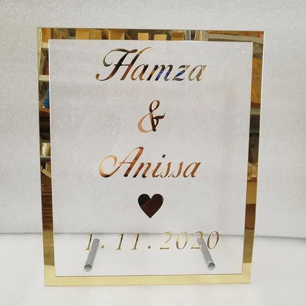 Miroir personnalisé avec noms de Couple de mariage, cadre en acrylique, signes de bienvenue pour invités, décoration de fête, faveur 240127