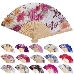 Éventail de mariage personnalisé vintage bambou pliant main fan de fleurs fan de fleur chinoise cadeaux de poche fan de mariage