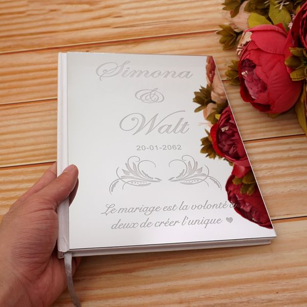 Livre d'or de mariage personnalisé en acrylique miroir couverture de signatures de signature personnalisée d'engagement cadeau souvenir de fête de fête de fête