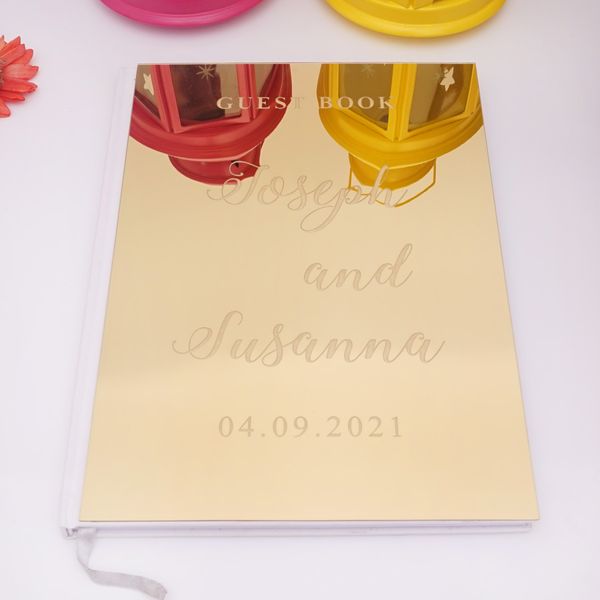 Livre d'or de mariage personnalisé Couvre de miroir en acrylique Signature Books Engagement Souveniture Party Decor Favors Gifts 26x19cm