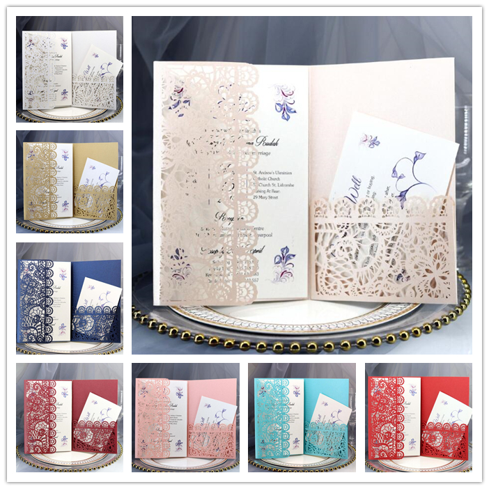 Personalized Wedding Invitation Cards Full Set Laser Cut Hollowed-out Pocket Greeting Cards For Engagement Birthday Party Wedding Supplies