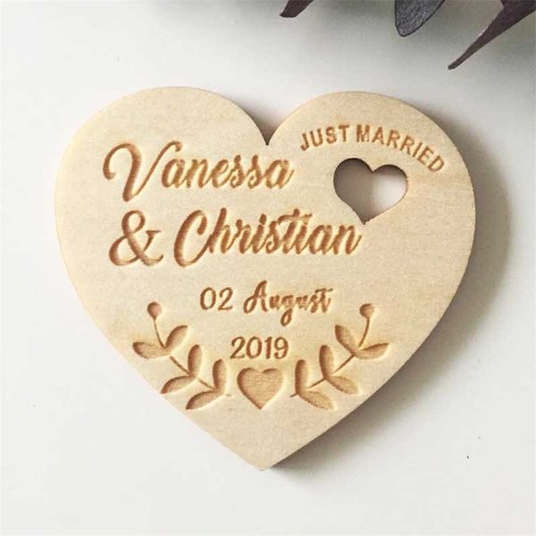 Coeur laser de mariage personnalisé Enregistrer les aimants de date, bois personnalisé rustique enregistrer la date, cadeaux de fête 210925