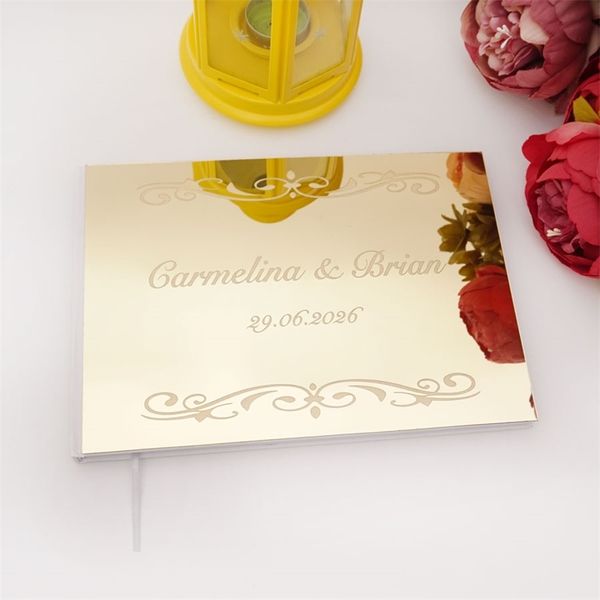 Firma de boda personalizada Libro de visitas Espejo acrílico personalizado Compromiso de cumpleaños Regalos conmemorativos Libro Favores de fiesta Decoración de mesa 220630