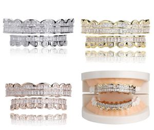 Gol blanc personnalisé cz cubic zirconia dents grills hip hop vampire bling fang grillz iced sort diamant tooth capuchons wome7658981