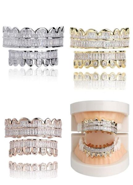 Gepersonaliseerde Wit Goud CZ Zirconia Tanden Grills Hip Hop Vampire Bling Fang Grillz Iced Out Full Diamond Tooth Cap Mens Wome1782969