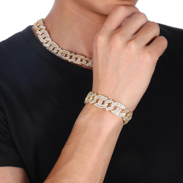Blanco personalizado nuevo oro de oro de 18 km chapado daming diamante hombre cubano enlace gargantilla collar largo de circonía cúbica regalos de joyas para hombres