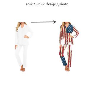 Pyjama Long personnalisé pour femmes, ensemble rouge et bleu, drapeau étoile, vêtements de nuit pour femmes, cadeaux d'anniversaire de fête, 220621