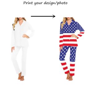 Femmes personnalisées Long Pyjama SetRed Horizontal Stripes Flag Nigthwear Sleepwear For Women Pyjama Party Birthday Gifts 220621