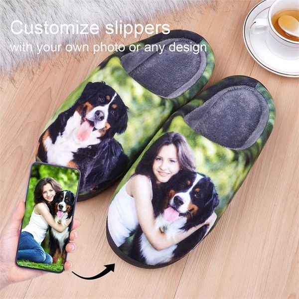 Femmes personnalisées Slippers Men Chaussures pour enfants Garan Girl Personnalisez PO Personnalisation Hiver Home Halet Male Soft Cozy 211228