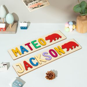 Gepersonaliseerde houten naam puzzel met dinosaurussen op maat voor babykinderen leren speelgoed handgemaakt voor peuters