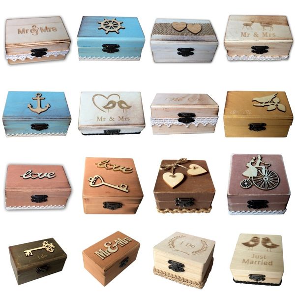 Boîte à bagues en bois personnalisée, boîte de rangement de bagues de Style campagnard, conteneur de stockage de bibelots de bijoux, conteneur de bagues de fiançailles et de mariage