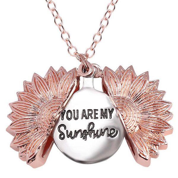 Personalizado You Are My Sunshine Best Friends Best Bitches Valentine Necklace Antique Gold Sunflower Locket Collar colgante 2020 venta caliente