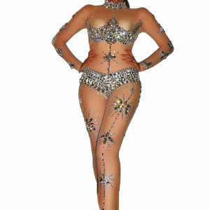 Perspective Brillant Rhinestes Cristal Combinaisons Sexy Pour Femmes Discothèque DJ Vêtements Costumes De Scène Pole Bar Porte e4M0 #