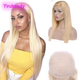 Peruaanse 100% menselijk haarproducten kanten voorste pruiken blonde zijdeachtige rechte haar kanten pruik 613# 12-32inch