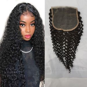 Peruvian 100% Human Virgin Hair Kinky Curly Five By 5 Lace Closure Baby Hair Middle Three Free Part 16-26inch