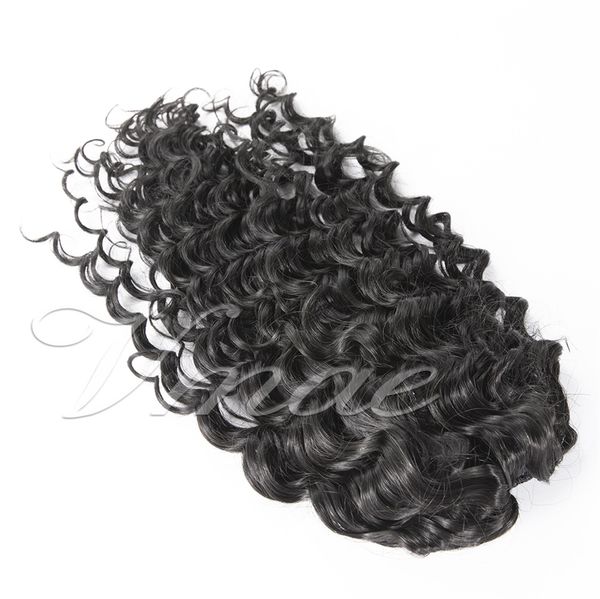 Peruano 12 a 26 pulgadas 120g 140g 160g Clip de onda profunda negro natural en lazos elásticos Virgen Remy Cabello humano con cordón colas de caballo