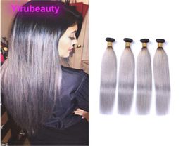 Extensions de cheveux péruviens 1bgrey 4 faisceaux soyeux droits 1B gris ombré couleur quatre pièces tissages de cheveux couleur teinte entière 1028in7858233