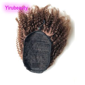 Peruaanse 4# paardenstaarten Afro kinky krullende 100% maagdelijke menselijke haaruitbreidingen paardenstaart haarproducten groothandel remy haar weeven