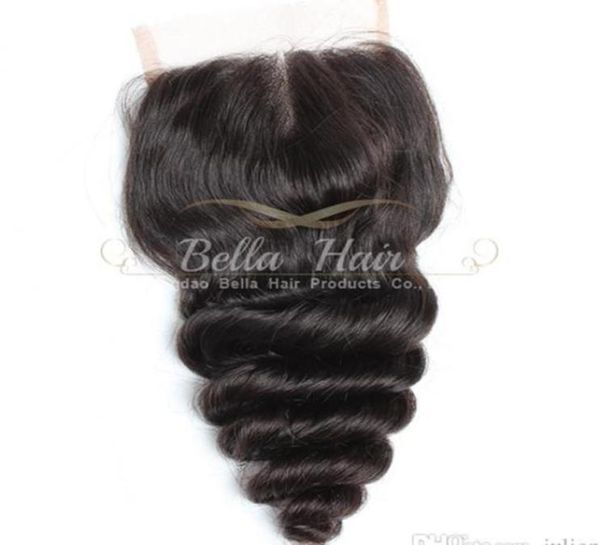 PERUVIAN 4x4 Part Middle Wave Loose transparente HD Cierre de encaje Cierres de cabello humano Tejes Color natural Bella Hair2370043