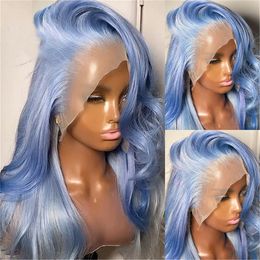 Perruques de cheveux humains de couleur bleue péruvienne pour femmes pré-épilées perruque frontale en dentelle transparente 13x4 613 perruque avant en dentelle vague de corps perruque synthétique Cosplay