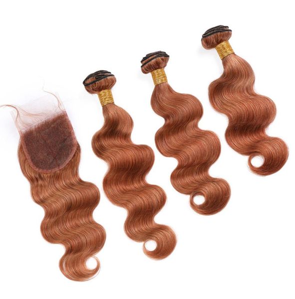 PERUVIAN BODY LA OVO AUBURN Color Human Hair 3 Bundles con cierre 30 Auburn Auburn Virgin Cabello Cierre 4x4quot con tejido B8232869