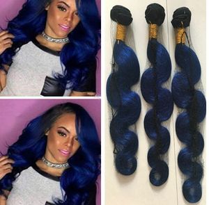 Peruaanse body wave blauw ombre haarbundels tweekleurige zwart en blauw weven onbewerkt