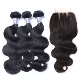 Peruaanse Body Wave Virgin Menselijk Haar Weeft 3 Bundels met Kantsluitingen 100% Onverwerkte Cuticula Licht Remy Hair Extensions Natural Color