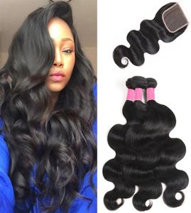 Onda corporal peruana con cierre de encaje 4x4 ondulada ondulada húmeda del cabello virgen pervian body wave con extensiones de cierre tejido de cabello humano puruviano9418056