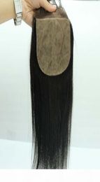 Peruaanse Braziliaanse zijde top van echt haar met vetersluiting 4x4 maat Body Wave Recht Los Diep Kinky Krullend Yaki Recht Zijde Basis lac5922774