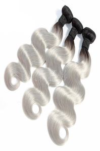 Paquetes de tejido de cabello humano peruano barato 3 piezas Un juego 1BGrey Extensiones de cabello ondulado de doble color Cabello humano virgen 1224inc4522984