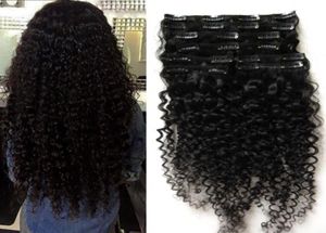 Peruaanse clip in hair extensions 100g 100g 8 stks kinky krullend Afro-amerikaanse clip in human hair extensions5734223