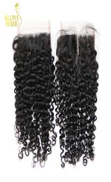 Peruvian Curly Hair Fermeure Taille 4x4 Part médian Clique Curly Lace Top Ferme Peruvian Vierge Human Hair Curly Certes 2566525