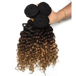 Paquetes de cabello humano rubio marrón oscuro de onda profunda peruana de color 1B / 4/27 # Tejido de cabello virgen Venta al por mayor Extensiones de cabello humano Ombre