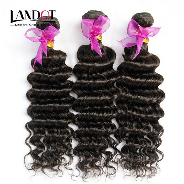 Paquetes de tejido de cabello virgen rizado de onda profunda peruana 3 piezas / lote Extensiones de cabello humano remy rizado ondulado profundo peruano sin procesar Color natural