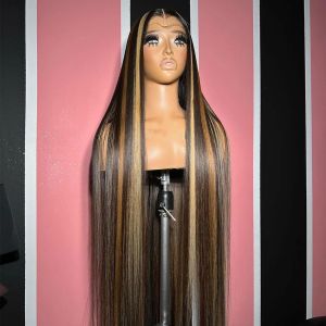 Peruaans haar 4/27 Honingblond Hoogtepunt Pruik Echt haar 13x4 Rechte Kanten Voorkant Pruik met babyhaar Korte Bob Synthetische Pruik