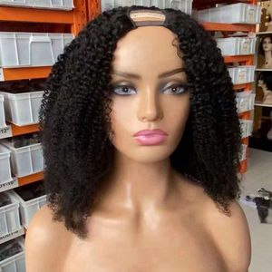 Cheveux péruviens Afro crépus bouclés U Part perruque couleur naturelle Remy perruques de cheveux humains pour les femmes noires 150%