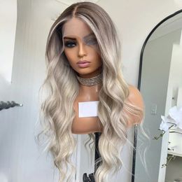 Peruaans haar Ash Blonde honing gekleurde kant frontale pruiken 13x4 HD transparante kanten pruik voor vrouwen volledige kanten ombre pruik met natuurlijk babyhaar