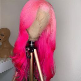 Cheveux péruviens Ombre rose couleur dentelle avant perruque rose pré plumé 13X3 dentelle frontale perruques synthétique 30 pouces vague de corps dentelle avant perruque pour les femmes