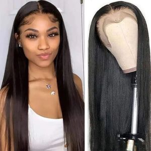 Pelucas rectas de cabello peruano brasileño 28 30 32 40 pulgadas peluca con malla frontal 13x4 para mujeres negras cabello humano 180 densidad