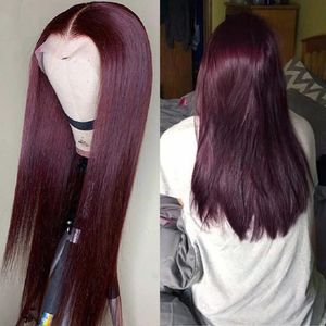 Perruque de cheveux péruviens 13X6 HD perruque frontale en dentelle 99J rouge bordeaux couleur perruques de cheveux humains pré-plumés 180% cheveux humains Remy 360 lacets avant