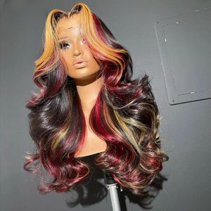 Peruaans Hoogtepunt Red Blond Gekleurde 13x4 Lace Sluiting Pruik voorgeplukt Glueless menselijk haarpruiken voor vrouwen 200% Body Wave Lace Frontale Wig Synthetisch