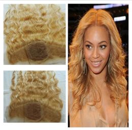 Miel péruvien Blonde humaine Base de soie dentelle dentelle de fermeture frontale nœuds blanchis 27 Strawbery Blonde Body Wave Top Top Lace Fronta4044123